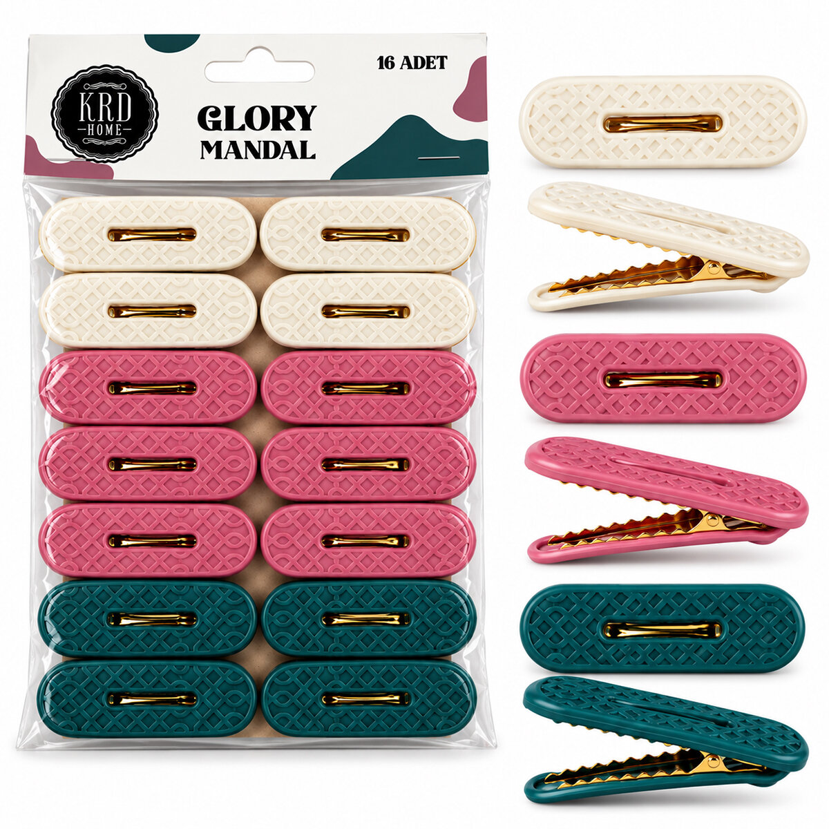 KRD HOME KRD-8755 ( 16PCS ) GLORY ÇAMAŞIR MANDALI ( RENKLİ PLASTİK & KABARTMA DESENLİ )*144 KRD HOME KRD-8755 ( 16PCS ) GLORY ÇAMAŞIR MANDALI ( RENKLİ PLASTİK & KABARTMA DESENLİ )*144