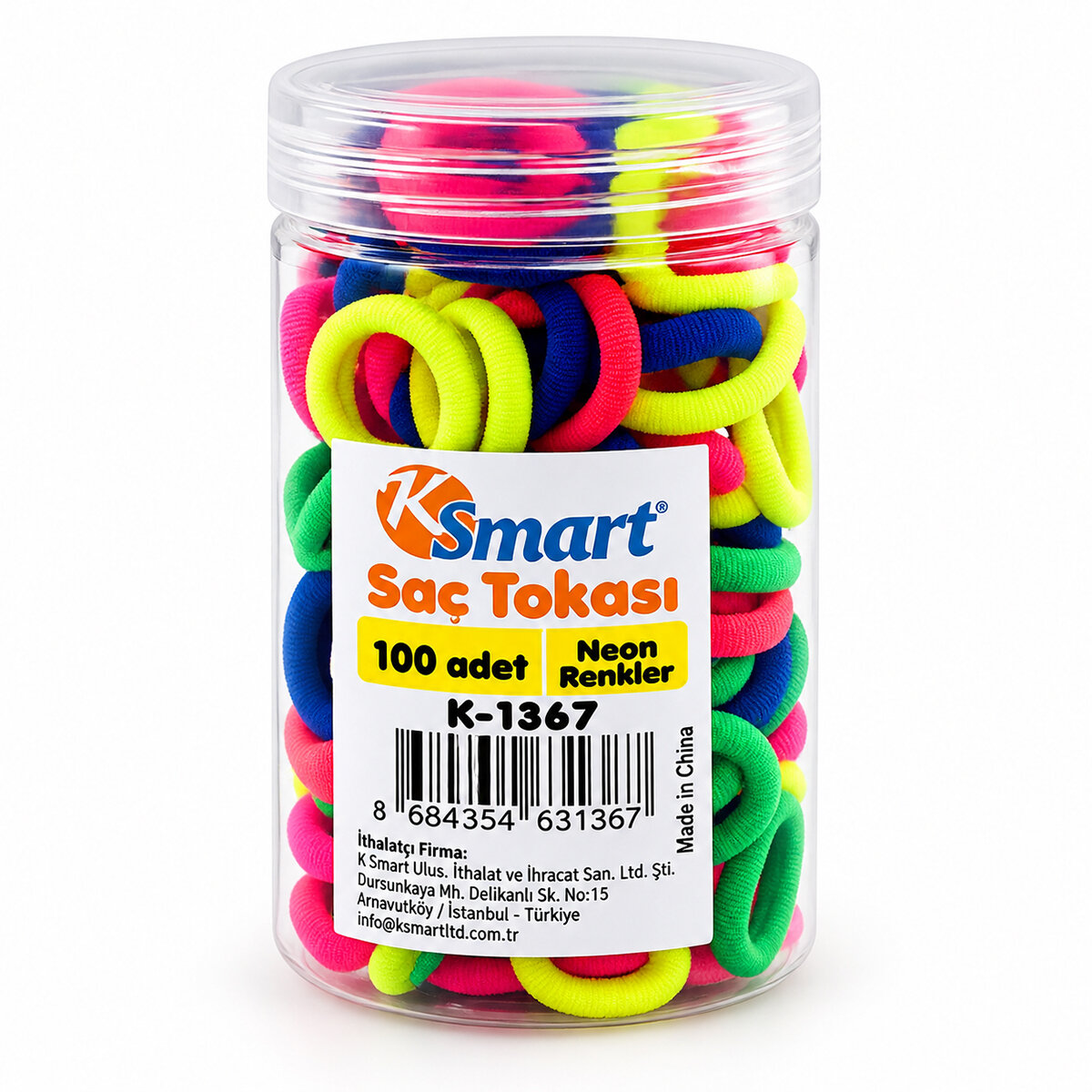KSMART K-1367 ( 100PCS ) ( NEON ) LASTİK SAÇ TOKA*12X50