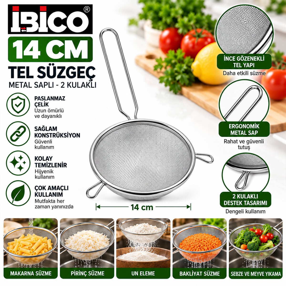 İBİCO İ22-299 ( 14CM ) ( METAL SAPLI ) ( 2 KULAKLI ) TEL SÜZGEÇ ( SAP: 15CM )*12X20 İBİCO İ22-299 ( 14CM ) ( METAL SAPLI ) ( 2 KULAKLI ) TEL SÜZGEÇ ( SAP: 15CM )*12X20