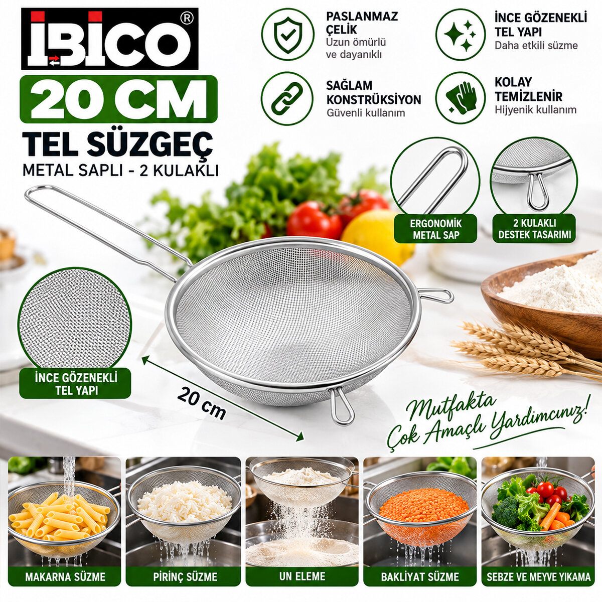 İBİCO İ22-301 ( 20CM ) ( METAL SAPLI ) ( 2 KULAKLI ) TEL SÜZGEÇ ( SAP: 15.5CM )*12X20 İBİCO İ22-301 ( 20CM ) ( METAL SAPLI ) ( 2 KULAKLI ) TEL SÜZGEÇ ( SAP: 15.5CM )*12X20