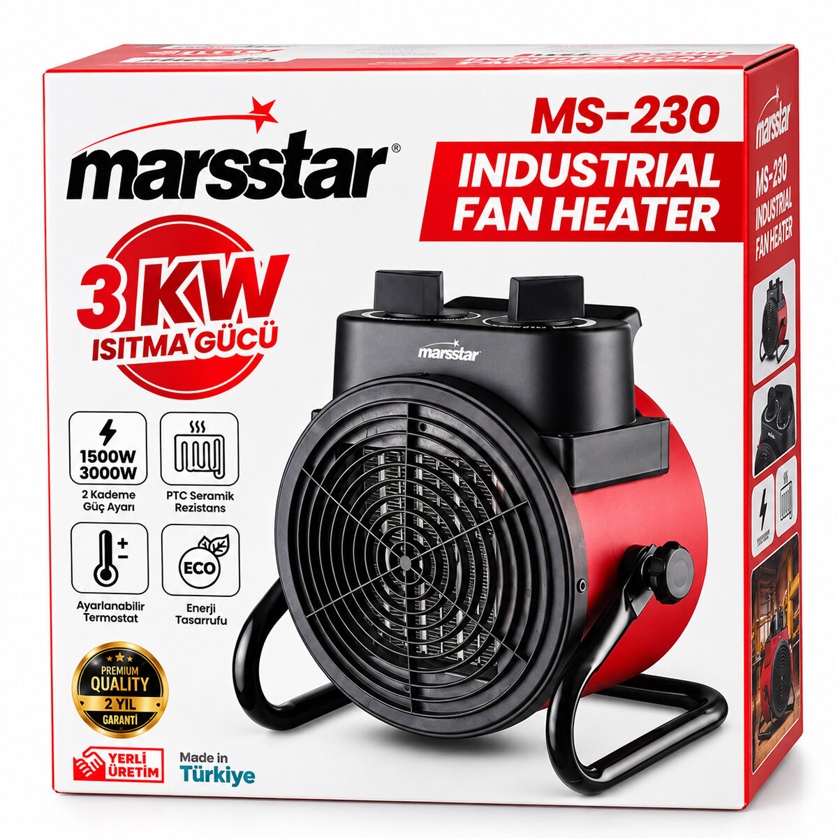 MARSSTAR MS-230 ( SICAK ) ( PTC SERAMİK REZİSTANS ) ENDÜSTRİYEL FANLI ISITICI ( 2 KADEMELİ GÜÇ AYAR ) ( 3KW )*6 MARSSTAR MS-230 ( SICAK ) ( PTC SERAMİK REZİSTANS ) ENDÜSTRİYEL FANLI ISITICI ( 2 KADEMELİ GÜÇ AYAR ) ( 3KW )*6