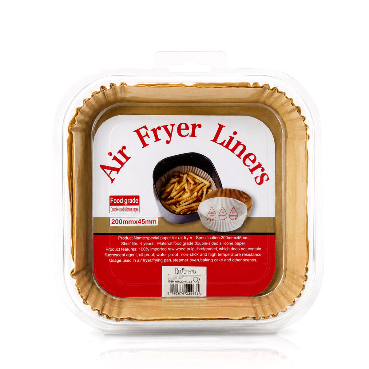 ENFA ENF-1579 ( 50PCS ) ( KARE TABAN: 20CM & KENAR: 4.5CM ) AİR FRYER PİŞİRME KALIP ( KAĞIT )*200