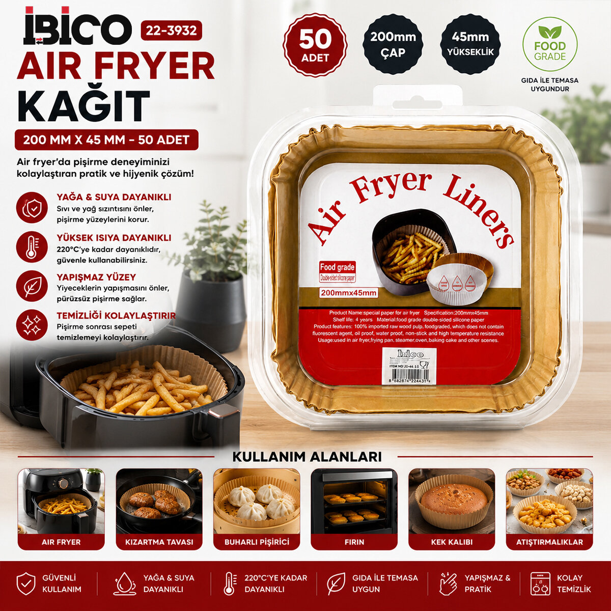 ENFA ENF-1579 ( 50PCS ) ( KARE TABAN: 20CM & KENAR: 4.5CM ) AİR FRYER PİŞİRME KALIP ( KAĞIT )*200 ENFA ENF-1579 ( 50PCS ) ( KARE TABAN: 20CM & KENAR: 4.5CM ) AİR FRYER PİŞİRME KALIP ( KAĞIT )*200