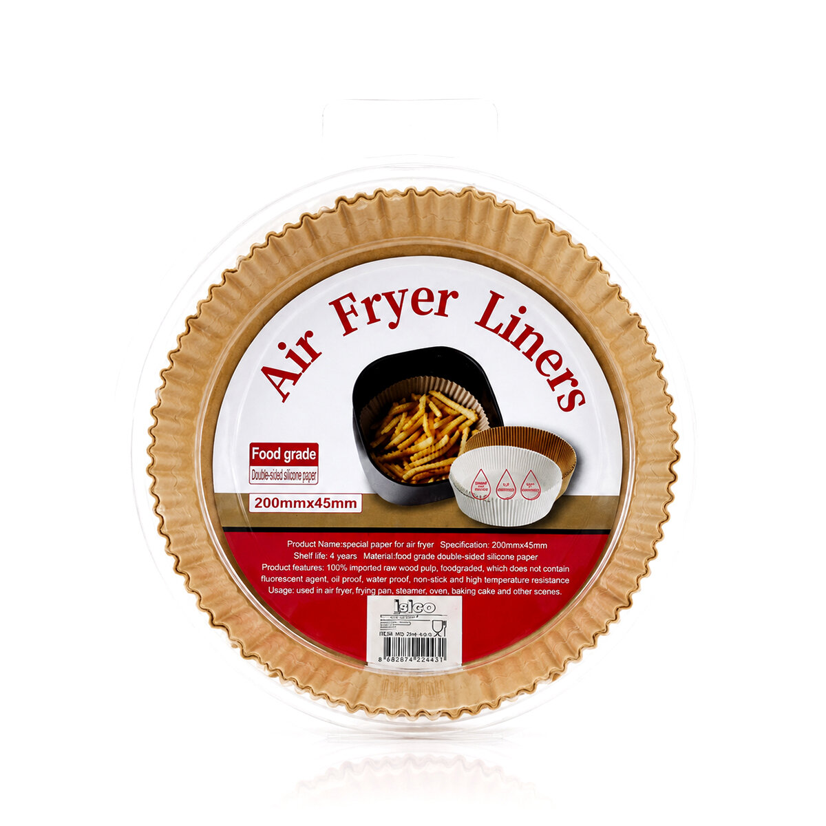 ENFA ENF-1580 ( 50PCS ) ( YUVARLAK TABAN: 20CM & KENAR: 4.5CM ) AİR FRYER PİŞİRME KALIP ( KAĞIT )*200