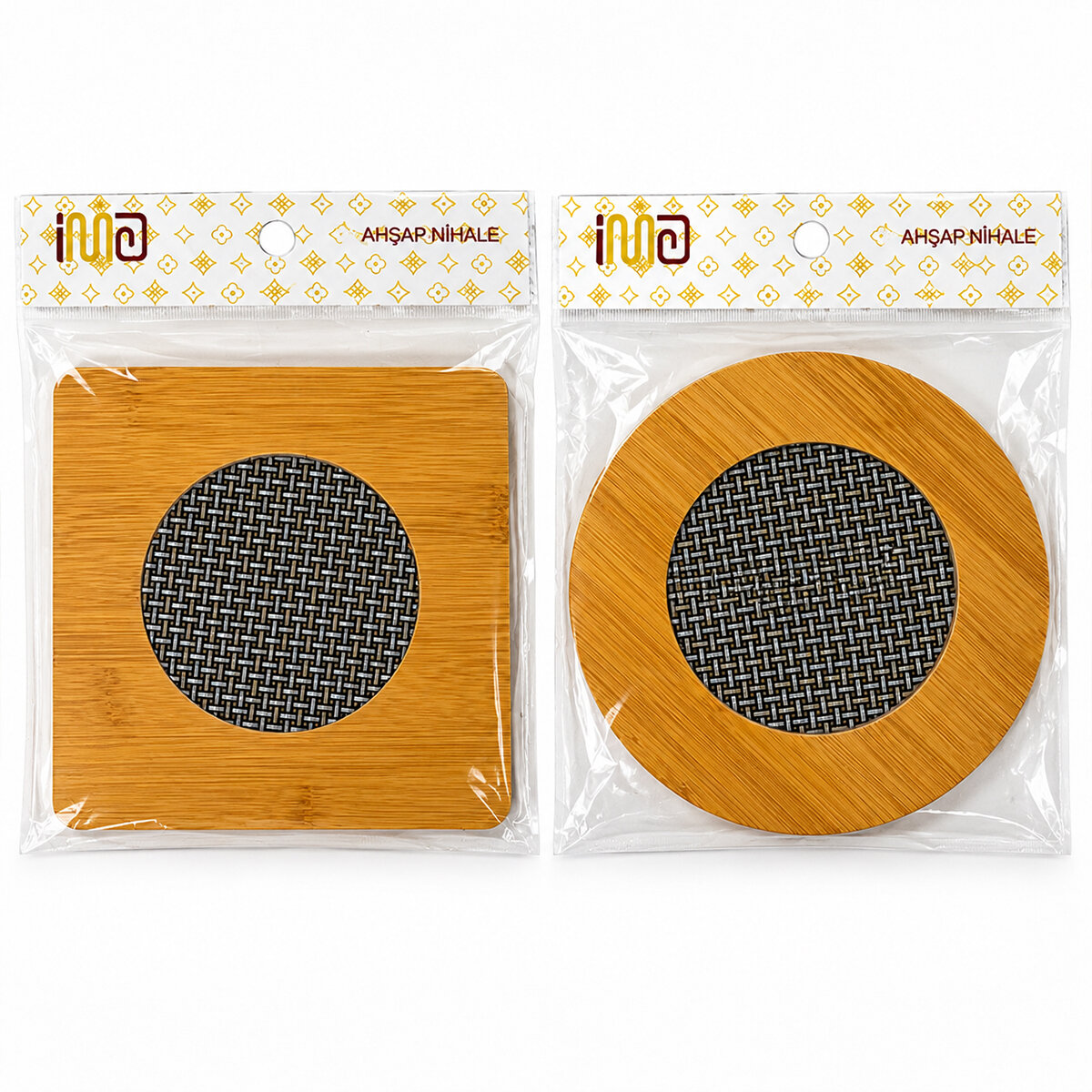 İM@-3000 ( PVC PLASTİK & ÖRGÜ DESEN GÖBEKLİ ) AHŞAP NİHALE ( MİX ŞEKİL= KARE & YUVARLAK & 8GEN )*300