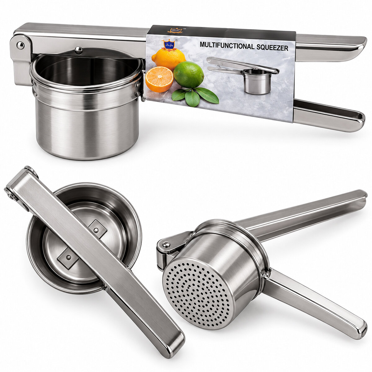 CHEF PRIME YAKUT-9890 ( ÇELİK METAL ) ( MANUEL KOLLU ) ( MEYVE SIKICI ) ( PATATES EZİCİ ) PRES SIKACAK ( HAZNELİ PÜRE YAPICI )*48
