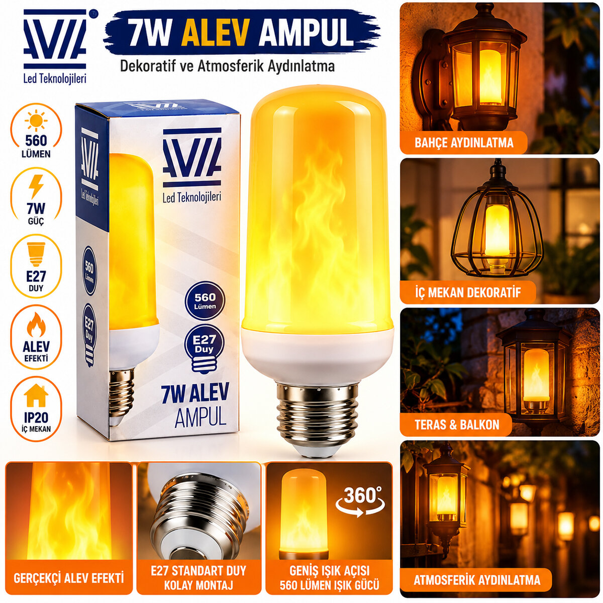 AVIA IP20 ( 7W ) ( E27 ) ( ALEV ) AMPUL LAMBA ( 560 LÜMEN )*200