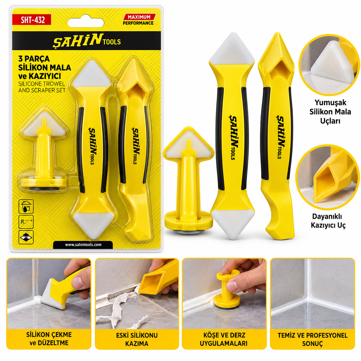 ŞAHİN TOOLS ŞHT-432 ( 3PCS ) SİLİKON & MALA & DERZ KAZIYICI SET*144