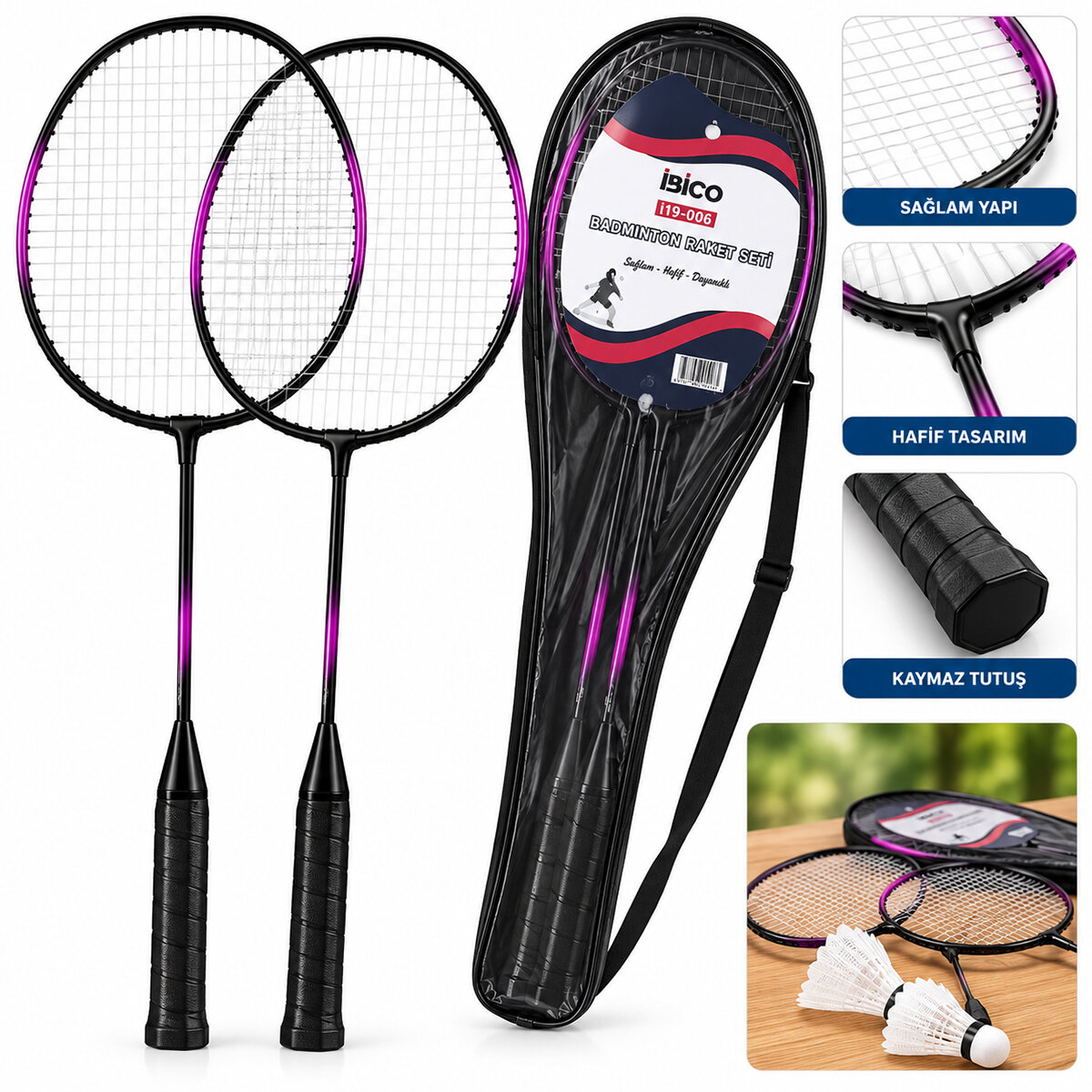 İBİCO İ19-006 ( 2PCS ) BADMİNTON RAKET SETİ ÇANTALI*50 İBİCO İ19-006 ( 2PCS ) BADMİNTON RAKET SETİ ÇANTALI*50
