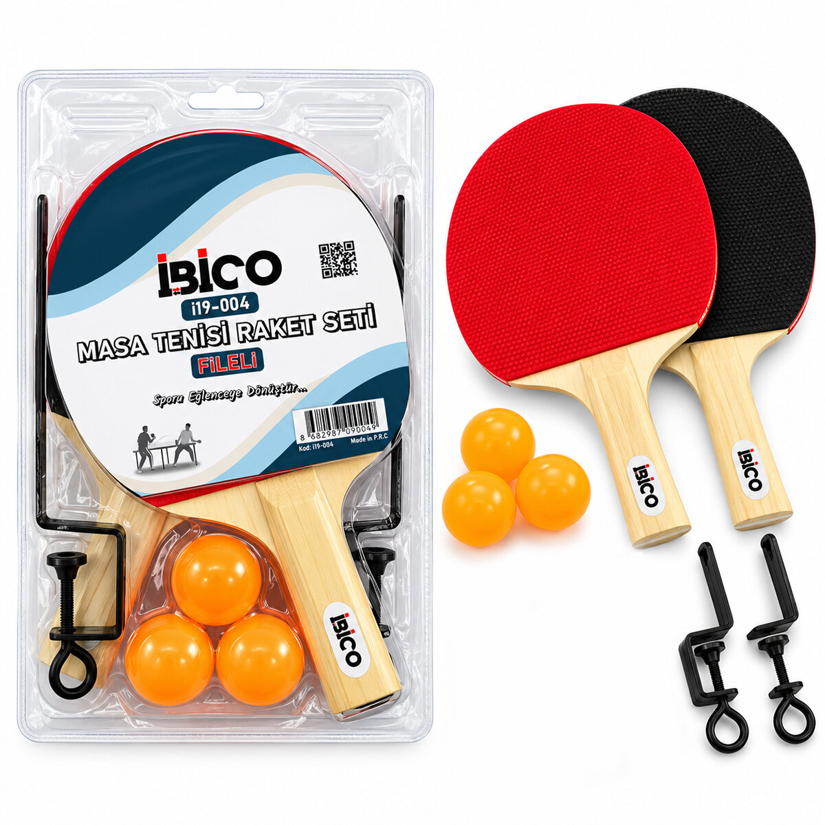 İBİCO İ19-004 ( MASA TENİSİ ) ( FİLELİ ) PİNPON RAKET SETİ ( 2PCS RAKET & 3PCS TOP & 1PCS FİLE - AYAK )*60 İBİCO İ19-004 ( MASA TENİSİ ) ( FİLELİ ) PİNPON RAKET SETİ ( 2PCS RAKET & 3PCS TOP & 1PCS FİLE - AYAK )*60